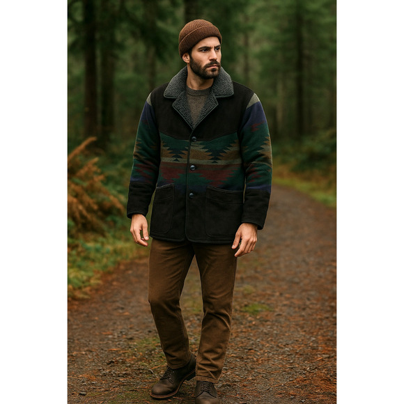 Scully M Vintage Southwestern Jacket Suede & Wool Aztec Western Coat Sherpa 40 - Picture 4 of 16